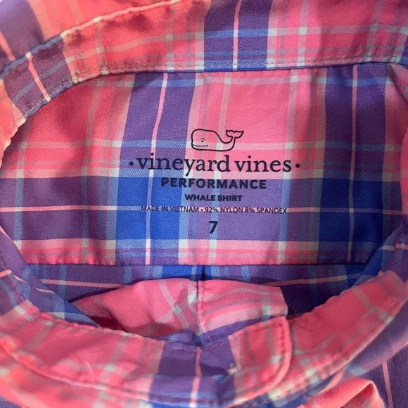 Vineyard Vines Youth Plaid Shirt in Pink and Blue - Picture 2 of 2